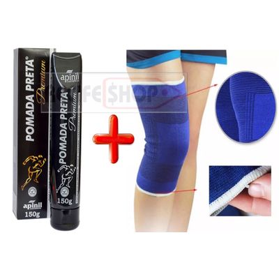 Pomada Preta Bisnarga 150g + Par de Joelheira Ortopedica Azul