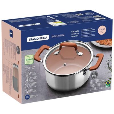 Caçarola Tramontina Romagna Aço Inox Cerâmico Marfim 20 Cm 3,2 L