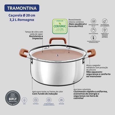 Caçarola Tramontina Romagna Aço Inox Cerâmico Marfim 20 Cm 3,2 L