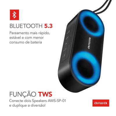 Caixa de Som Speaker AIWA SP-01 20W Bluetooth 15H IP65 RGB USB TWS Bivolt