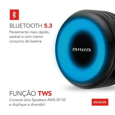 Caixa de Som Speaker AIWA SP-02 10W Bluetooth 16H IP65 RGB USB TWS Bivolt