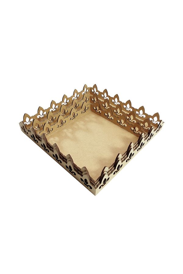 Kit com 3 Bandejas Quadrada Vazada Arabesco de Mdf 20x20cm 24x24cm 29x29cm