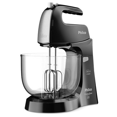 Batedeira Philco Crome Base Cristal Duo Turbo Preta 550W 127V