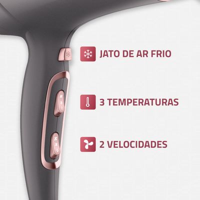 Secador de Cabelos Mondial Grafite e Rose 2000W SCN-11 127V