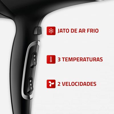 Secador de Cabelos Mondial Preto e Cromado Prata 2000W SCN-04 127V