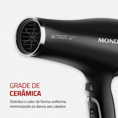Secador de Cabelos Mondial Preto e Cromado Prata 2000W SCN-04 127V