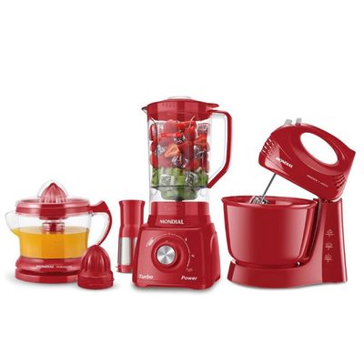 Conjunto Especial Mondial KT-105-R (Espremedor Premium + Batedeira Prática + Liquidificador Turbo Power) Vermelho / 110V