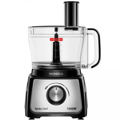 Multiprocessador de Alimentos Mondial Turbo Chef 9 em 1 MPN-01-BF com 2 Velocidades + Pulsar 1000 W Preto com Inox / 110V