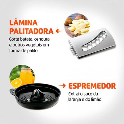 Multiprocessador de Alimentos Mondial Turbo Chef 9 em 1 MPN-01-BF com 2 Velocidades + Pulsar 1000 W Preto com Inox / 110V