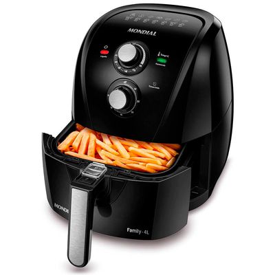 Kit Fritadeira Elétrica Sem Óleo Air Fryer Family 4L e 01 Faqueiro Mondial Preto / Bivolt
