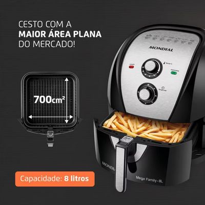 Fritadeira Elétrica Sem Óleo Air Fryer Mondial Mega Family AFN-80-BI 8L Preto com Inox / 110V