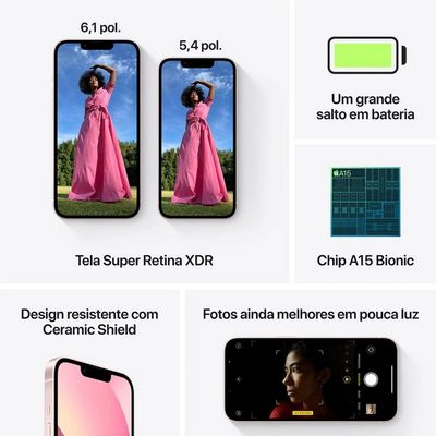 iPhone 13 Mini Apple 512GB Tela de 5.4 Polegadas Câmera 12MP iOS Rosa