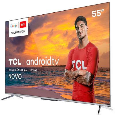Smart Tv LED 55 Polegadas UHD 4K 55P715 Android Comando de Voz HDR TCL Aço Escovado / Bivolt