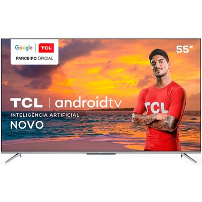 Smart Tv LED 55 Polegadas UHD 4K 55P715 Android Comando de Voz HDR TCL Aço Escovado / Bivolt