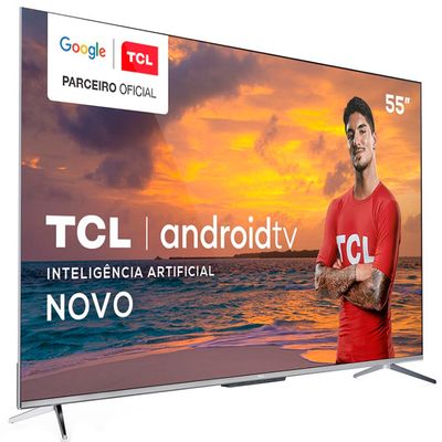 Smart Tv LED 55 Polegadas UHD 4K 55P715 Android Comando de Voz HDR TCL Aço Escovado / Bivolt