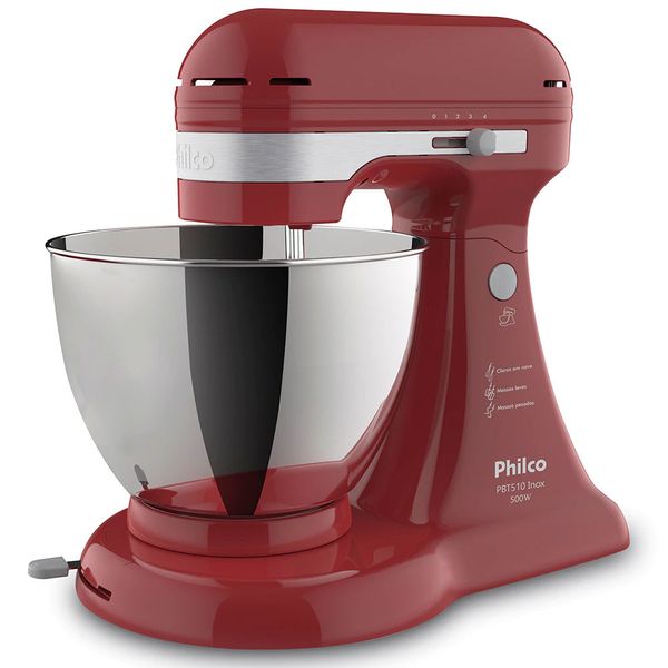 Batedeira Philco PBT510V Inox com 4 Velocidades e 500W Vermelho / 110V