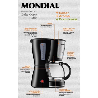 Cafeteira Elétrica Dolce Arome Inox C32I 32 Xícaras Mondial Preto com Inox / 220V