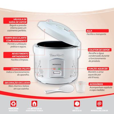 Panela Elétrica Bianca Rice PE10 Função Aquecer 2 Litros Mondial Branco / 110V