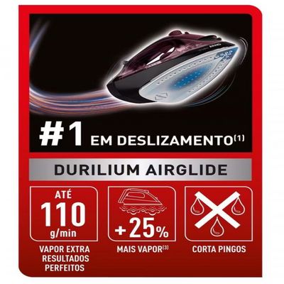 Ferro de Passar a Vapor Arno Ultragliss Durilium FMV com Spray e Base Antiaderente Vinho / 220V