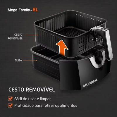 Fritadeira Elétrica Sem Óleo Air Fryer Mondial Mega Family AFN-80-BI 8L Preto com Inox / 220V