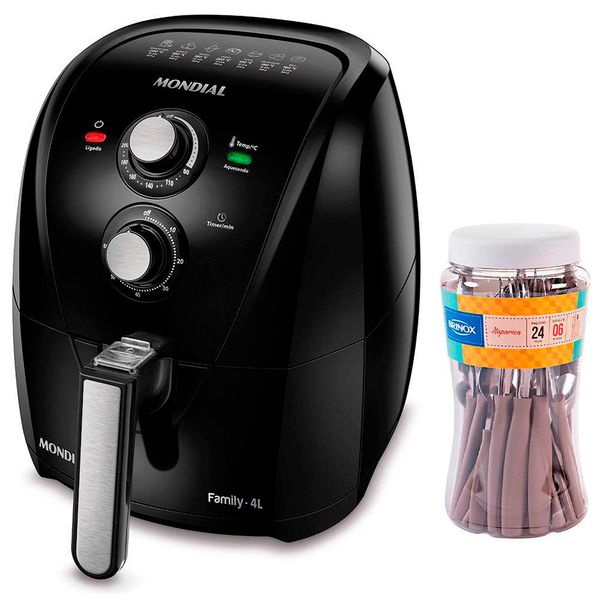 Fritadeira Elétrica Mondial AFN40FB 4L e 01 Faqueiro Brinox Itaparica 24 Peças Preto / 220V