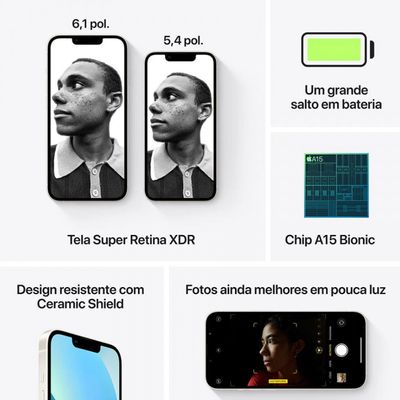 iPhone 13 128GB Estelar Tela de 6,1 Pol Câmera Dupla de 12MP Apple Branco / Bivolt