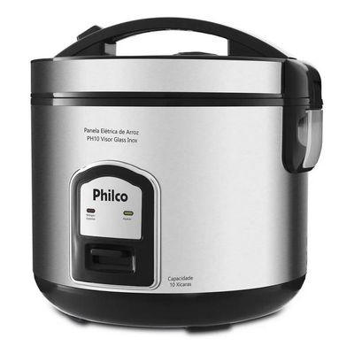 Panela Elétrica de Arroz Philco PH10P Visor Glass 700W Capacidade de 10 Xícaras Inox / 220V