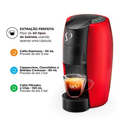 Cafeteira Espresso TRES Lov Automática Multibebidas Vermelho / 110V