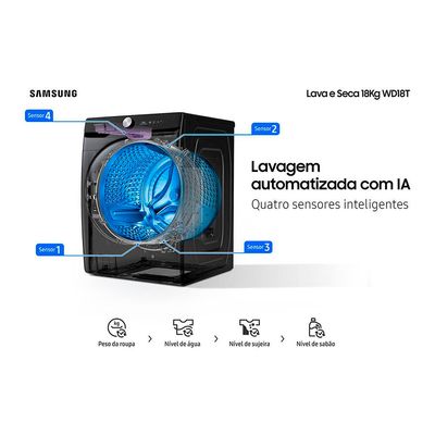 Lava e Seca Samsung WD18T Smart Wi-Fi WD18T6500GV/AZ 18/10kg Preto / 110V