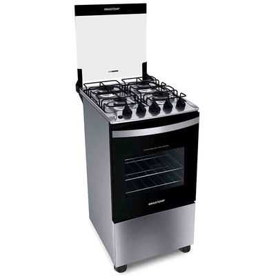 Fogão Brastemp 4 Bocas BFO4NBR Clean Mesa de Inox 2 Prateleiras Ajustáveis Acendimento Automático Inox / Bivolt