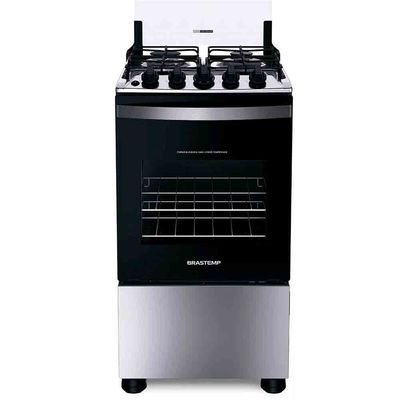 Fogão Brastemp 4 Bocas BFO4NBR Clean Mesa de Inox 2 Prateleiras Ajustáveis Acendimento Automático Inox / Bivolt
