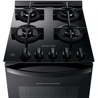 Fogão 4 Bocas Automático BFO4VAE Mesa de Vidro Temperado Brastemp Preto / Bivolt