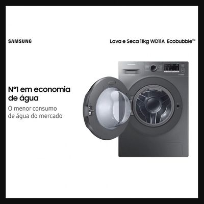 Lava e Seca Samsung WD11A 3 em 1 Look com Ecobubble e Lavagem a Seco WD11A4453BX 11 kg Inox / 220V