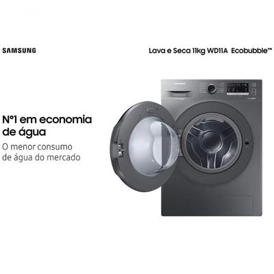 Lava e Seca Samsung WD11A 3 em 1 Look com Ecobubble e Lavagem a Seco WD11A4453BX 11 kg Inox / 220V