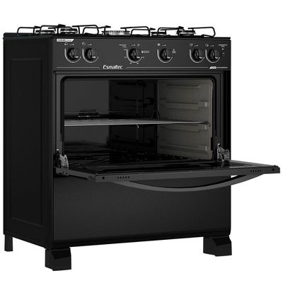 Fogão 5 Bocas Caribe Glass Mesa de Vidro Temperado Esmaltec Preto / Bivolt