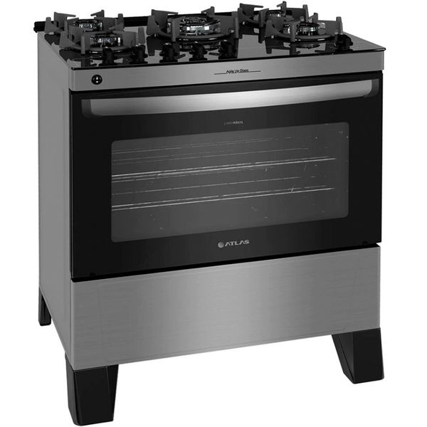 Fogão 5 Bocas Agile Up Glass Trempes Aneladas Atlas Inox / Bivolt Fogão 5 Bocas Agile Up Glass Trempes Aneladas Atlas Inox / Bivolt