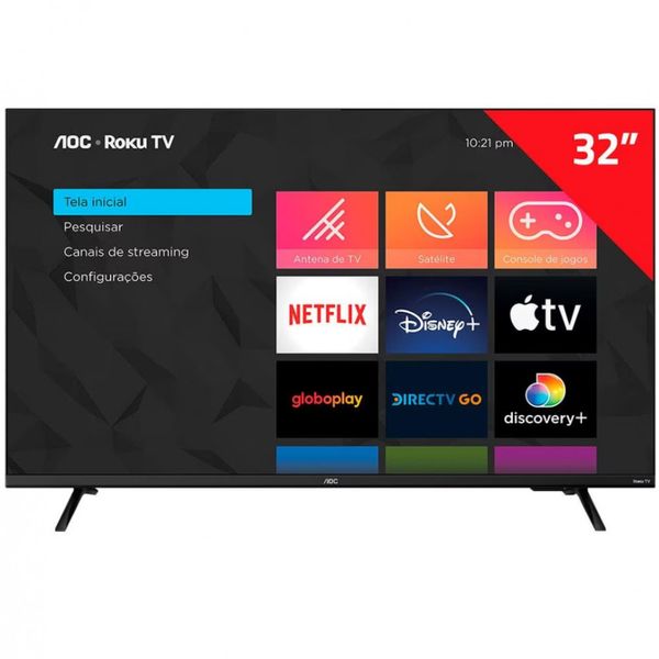 Smart TV 32 AOC HD 32S5135/78G Roku TV Dolby Digital Preto