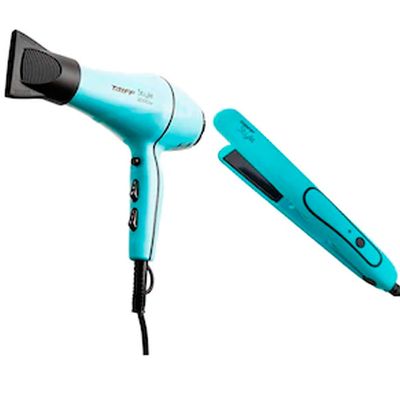 Kit Secador 2000w Taiff Style Tiffany e uma Prancha Azul