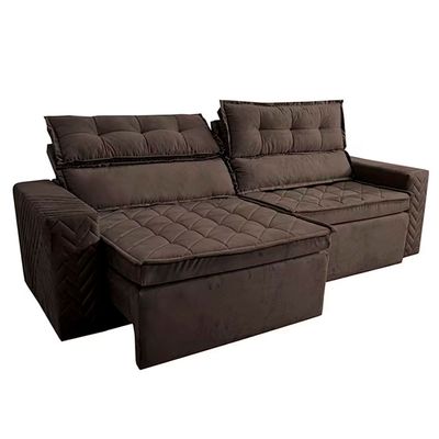 Sofá 4 Lugares Cama inBox Belém Retrátil/Reclinável com 230 cm de Largura e Revestido em Suede Velusoft Café