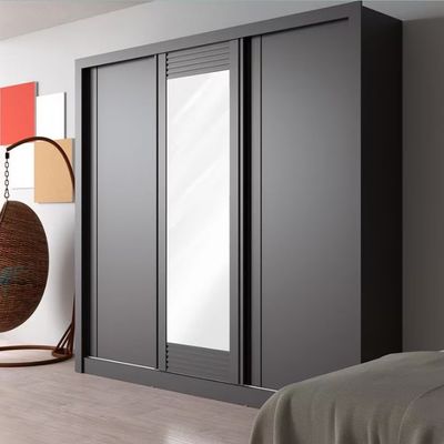 Guarda-Roupa Casal Bartira Village com 3 Portas 4 Gavetas Espelho e 243,1cm Grafite