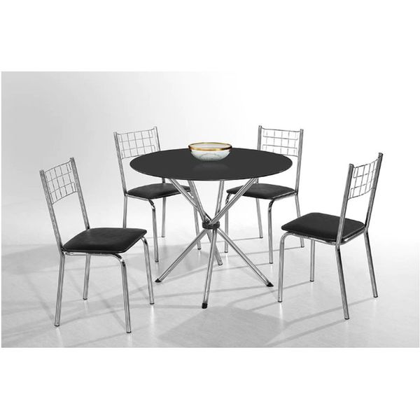 Mesa de Jantar Letícia Plus 4 Cadeiras Iris Assento em Courino Aço Nobre Preto