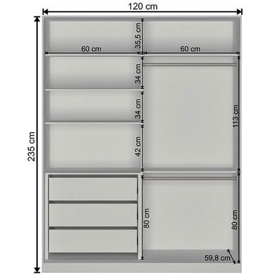 Guarda-Roupa Compact 2 Portas de Correr 3 Gavetas Nova Mobile Branco
