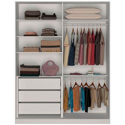 Guarda-Roupa Compact 2 Portas de Correr 3 Gavetas Nova Mobile Branco