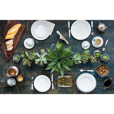 Conjunto de Pratos de Sobremesa Germer Chevron em Porcelana 20,5 cm 6 Peças Branco