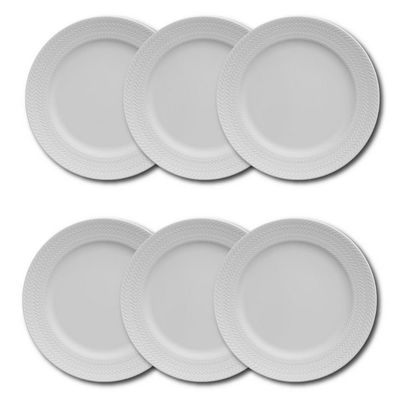 Conjunto de Pratos de Sobremesa Germer Chevron em Porcelana 20,5 cm 6 Peças Branco