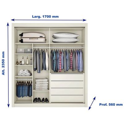 Guarda-Roupa Móveis Europa Zurique Flex 2 Portas de Correr e 4 Gavetas Off White