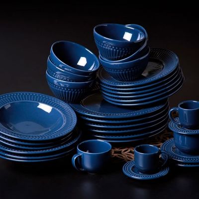 Aparelho de Jantar 18 Peças Porto Brasil Roma em Cerâmica Feldspática Azul
