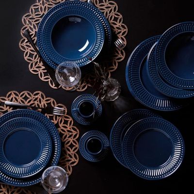 Aparelho de Jantar 18 Peças Porto Brasil Roma em Cerâmica Feldspática Azul