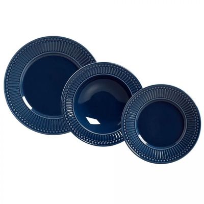 Aparelho de Jantar 18 Peças Porto Brasil Roma em Cerâmica Feldspática Azul