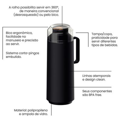 Garrafa Térmica Tramontina Exata em Polipropileno 1 L Preto